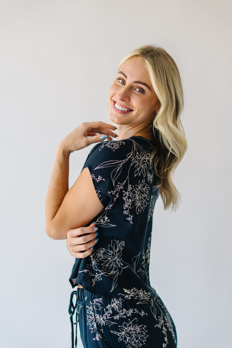 The Ferris Floral Detail Blouse in Navy + Taupe