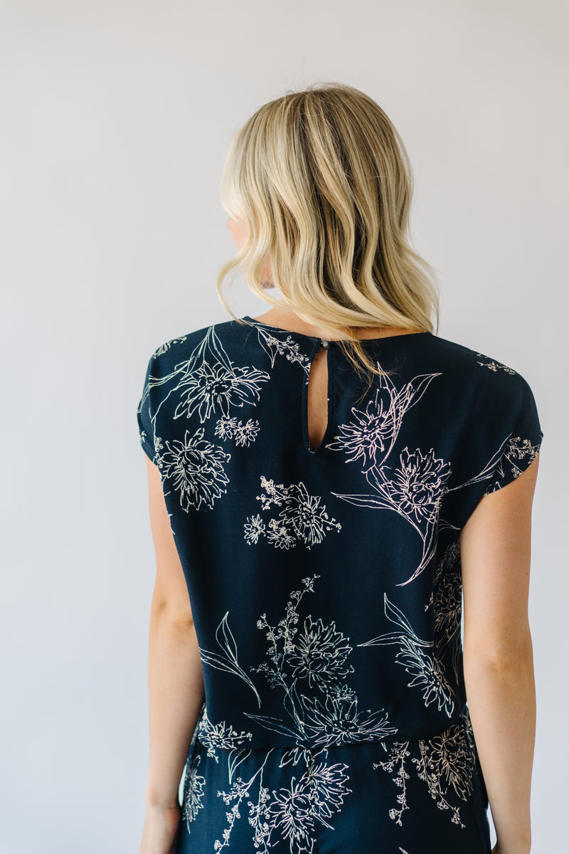 The Ferris Floral Detail Blouse in Navy + Taupe