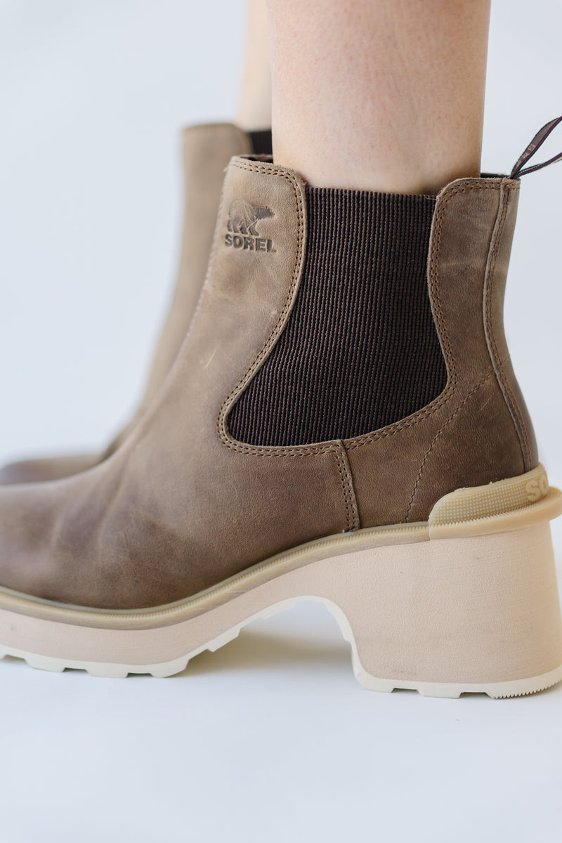 SOREL: Hi-Line™ Heel Chelsea Boot in Umber + Ceramic