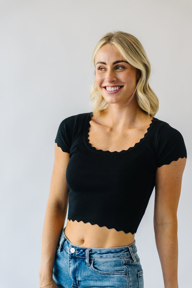 The Annelyse Scallop Detail Top in Black