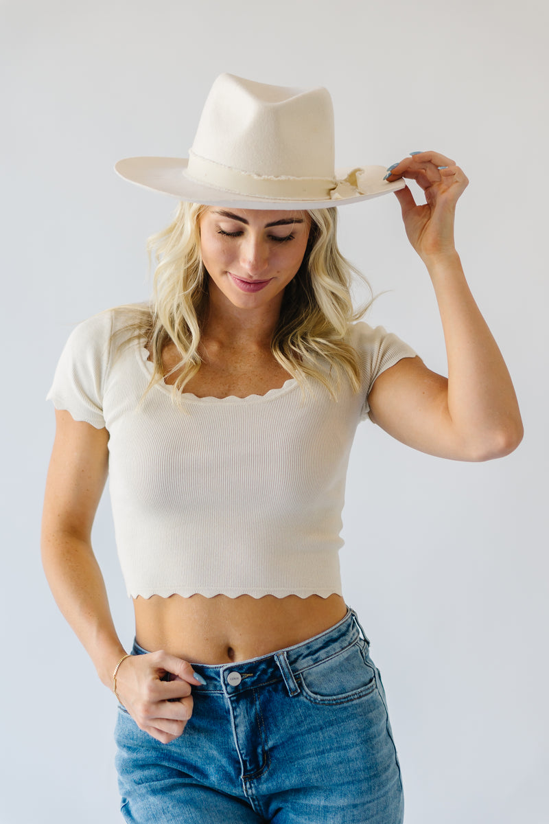 The Annelyse Scallop Detail Top in Oatmeal
