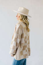 The Off the Wall Checkered Cardigan in Taupe