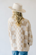 The Off the Wall Checkered Cardigan in Taupe