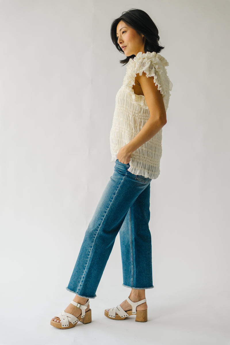 The Gregson Woven Ruffle Blouse in Oatmeal