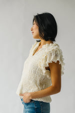 The Gregson Woven Ruffle Blouse in Oatmeal