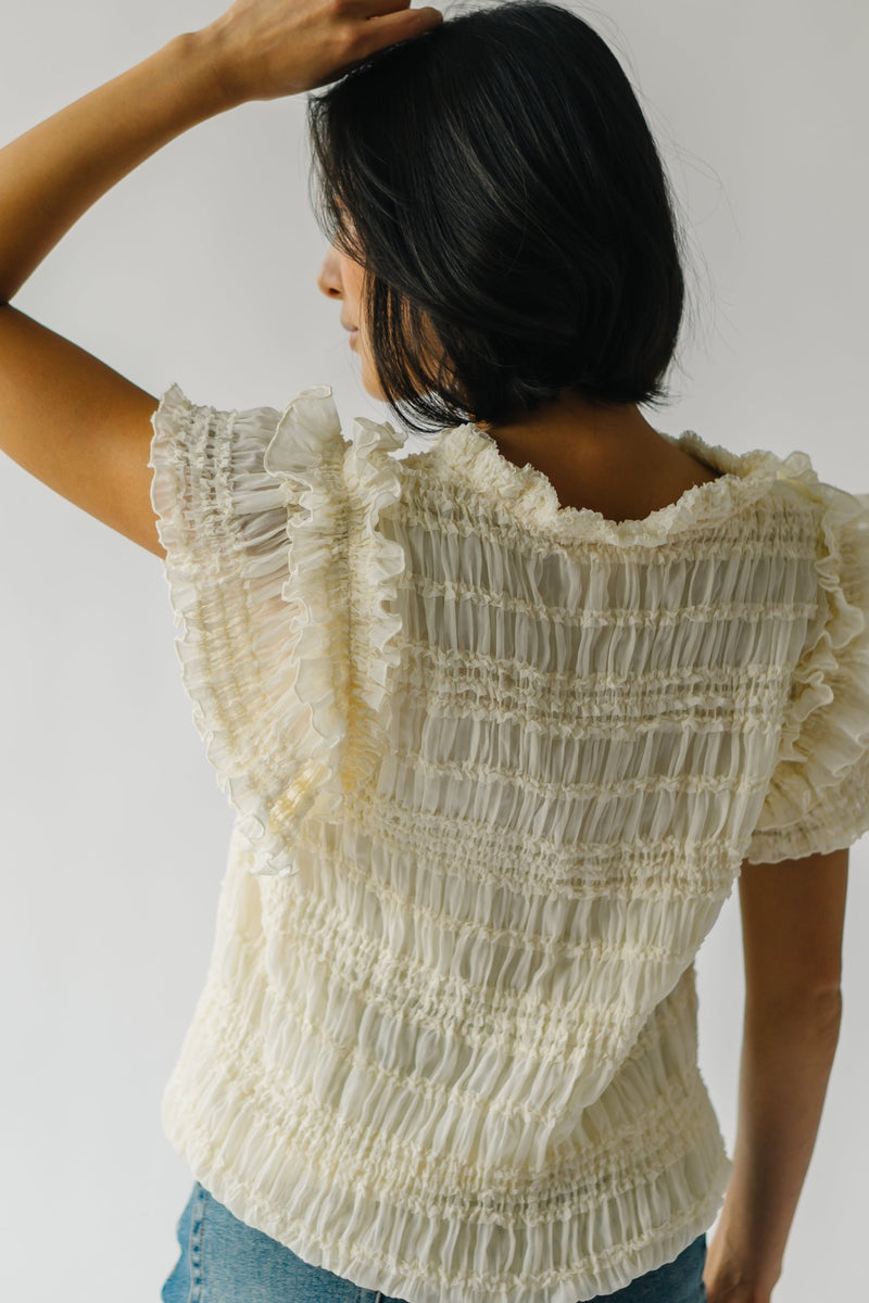 The Gregson Woven Ruffle Blouse in Oatmeal