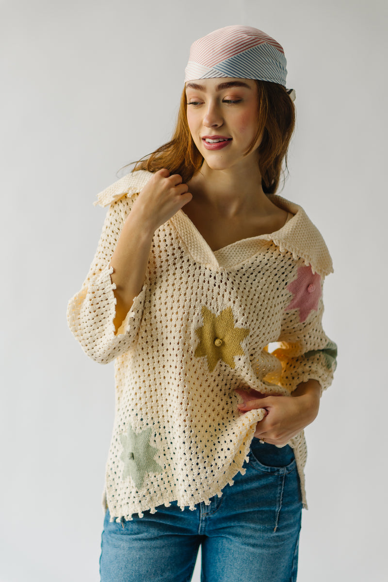 The Gorham Knit Floral Sweater in Oatmeal