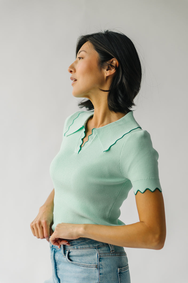 The Mingo Scallop Detail Blouse in Sage + Hunter Green
