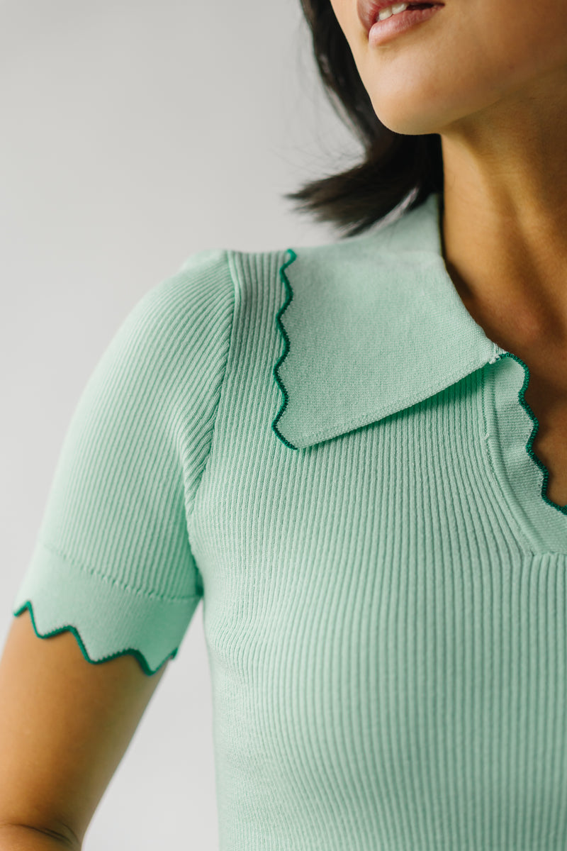 The Mingo Scallop Detail Blouse in Sage + Hunter Green
