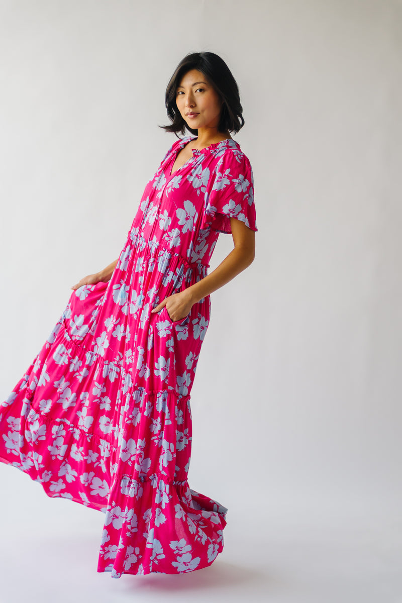 The Thandra Tiered Floral Maxi Dress in Pink