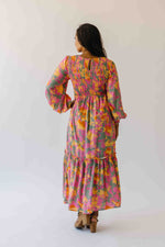 The Kensley Smocked Bodice Maxi Dress in Olive Floral