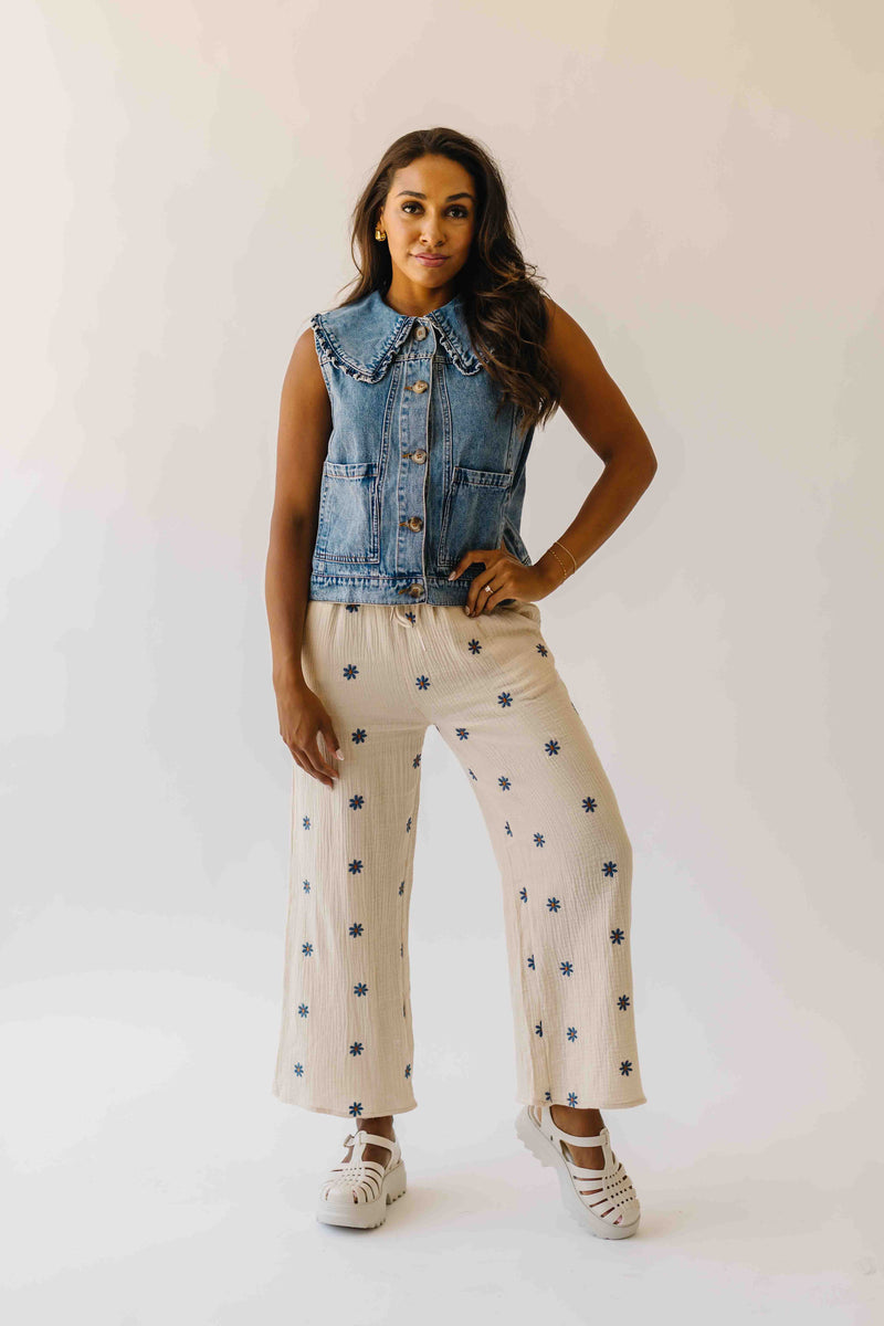 The Matoba Floral Printed Pant in Natural + Navy