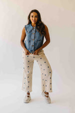 The Matoba Floral Printed Pant in Natural + Navy