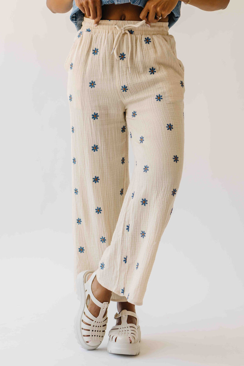 The Matoba Floral Printed Pant in Natural + Navy