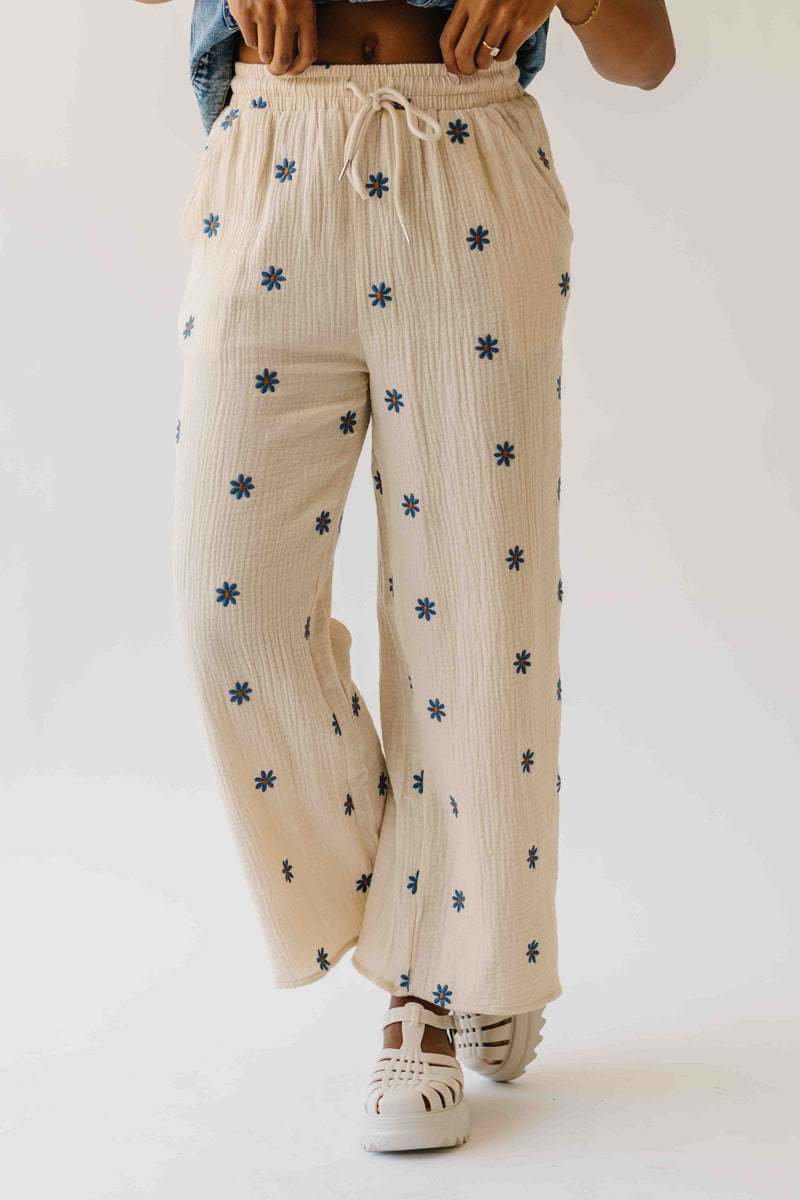 The Matoba Floral Printed Pant in Natural + Navy