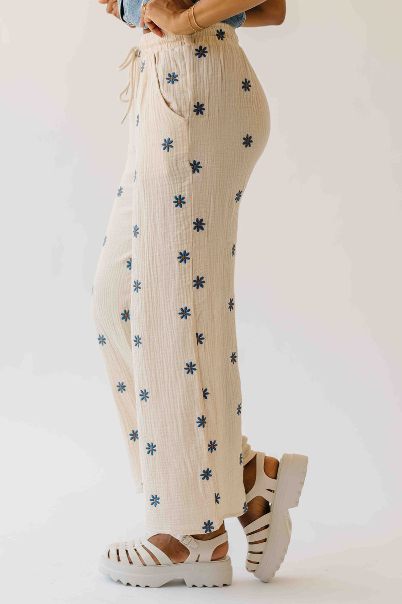 The Matoba Floral Printed Pant in Natural + Navy