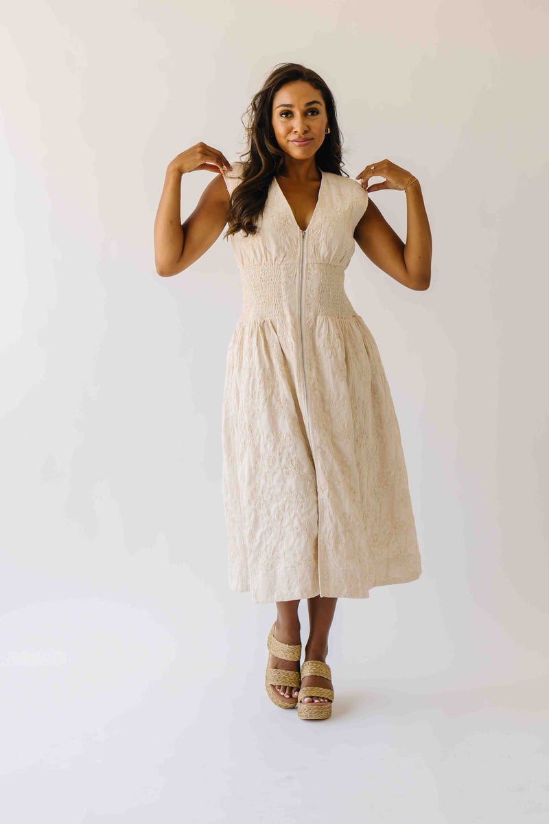 The Vergara Front Zip Midi Dress in Ivory