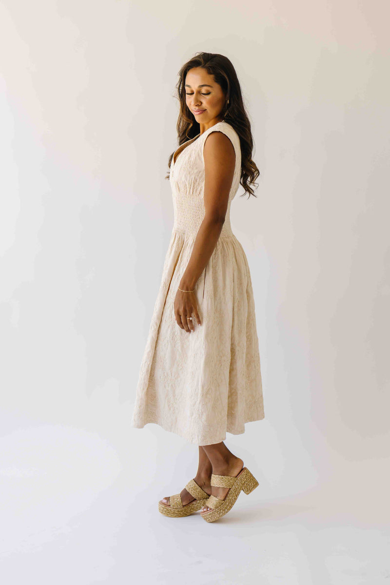 The Vergara Front Zip Midi Dress in Ivory