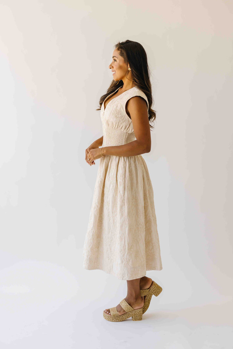 The Vergara Front Zip Midi Dress in Ivory