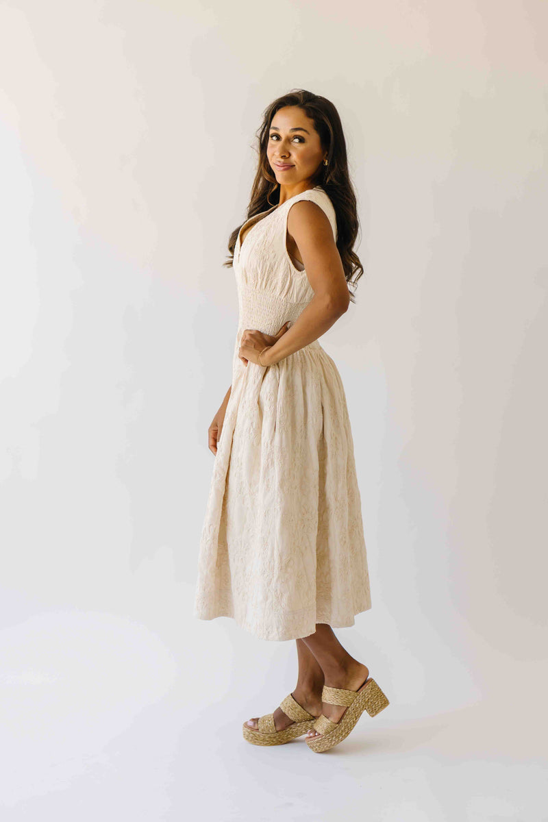 The Vergara Front Zip Midi Dress in Ivory