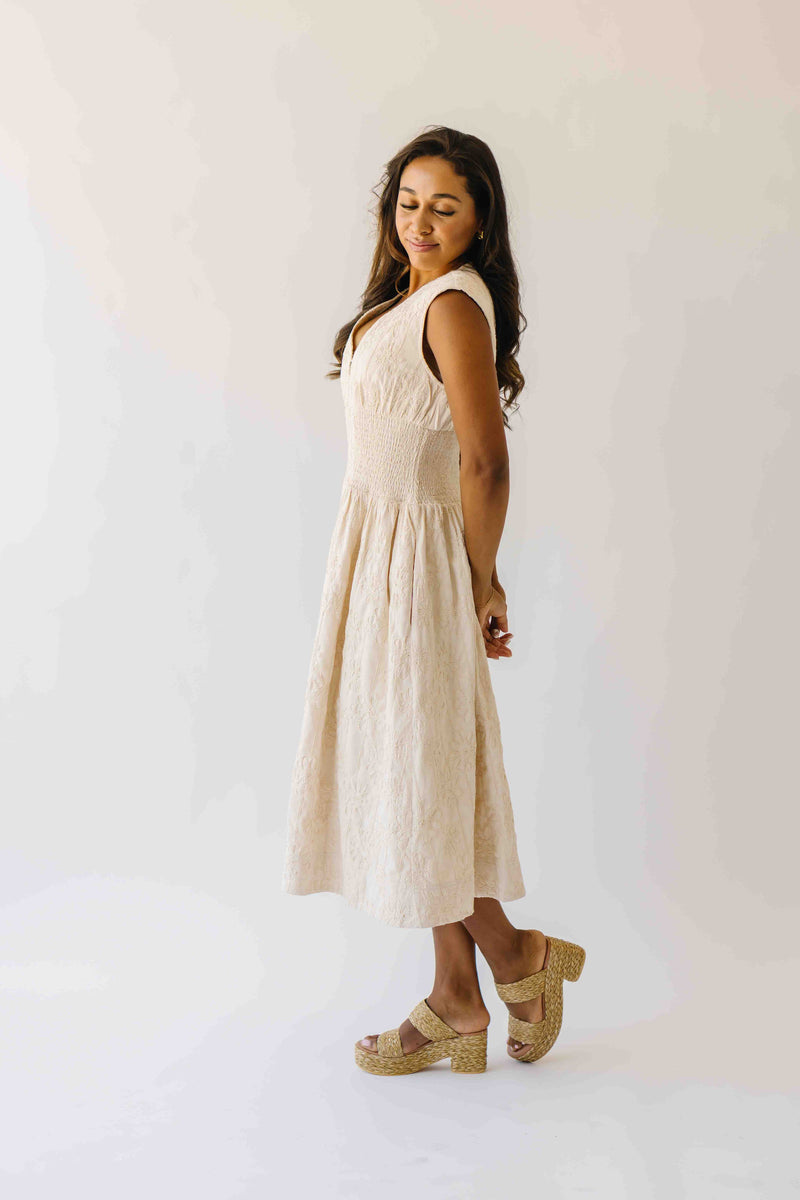 The Vergara Front Zip Midi Dress in Ivory