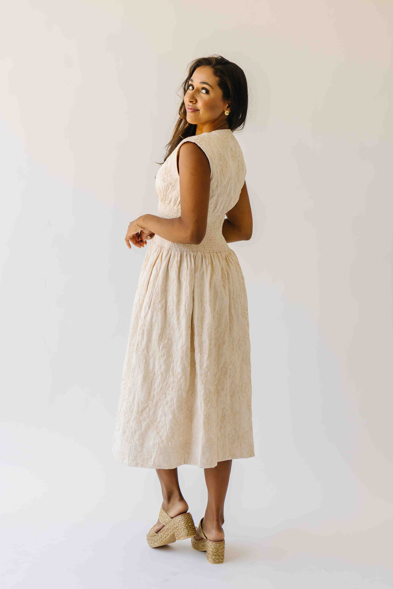 The Vergara Front Zip Midi Dress in Ivory