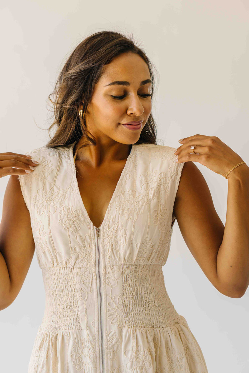 The Vergara Front Zip Midi Dress in Ivory