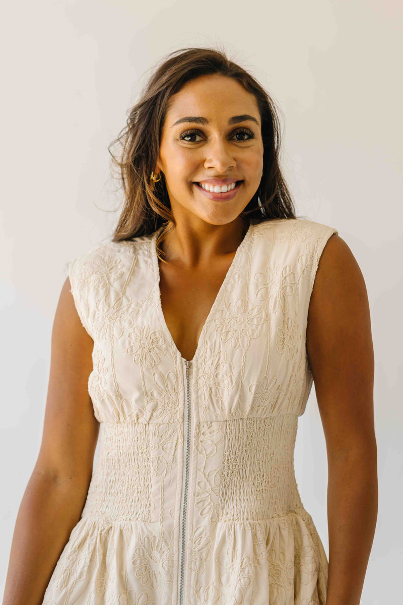 The Vergara Front Zip Midi Dress in Ivory