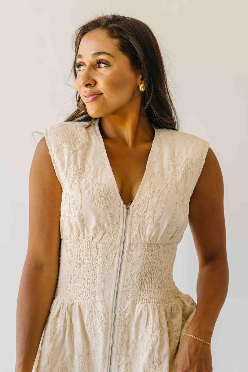 The Vergara Front Zip Midi Dress in Ivory