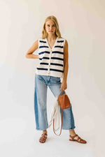 The Hanney Striped Knit Sweater Vest in Navy + White