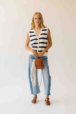 The Hanney Striped Knit Sweater Vest in Navy + White