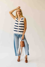 The Hanney Striped Knit Sweater Vest in Navy + White