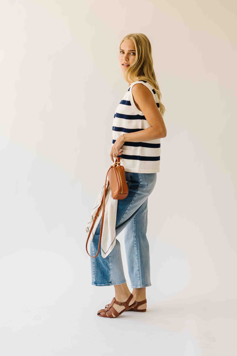 The Hanney Striped Knit Sweater Vest in Navy + White
