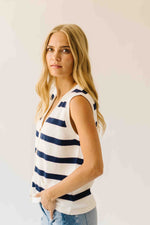The Hanney Striped Knit Sweater Vest in Navy + White