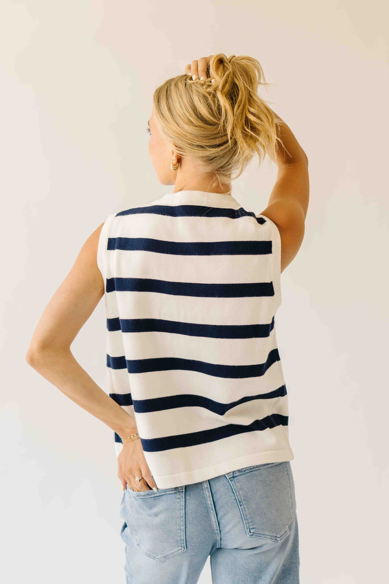 The Hanney Striped Knit Sweater Vest in Navy + White