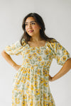 The Indy Smocked Floral Midi Dress in Luminous Marigold