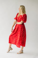 The Hayden Floral Midi Dress in Cherry Red