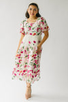 The Wayland Floral Embroidered Dress in Magenta + Pink