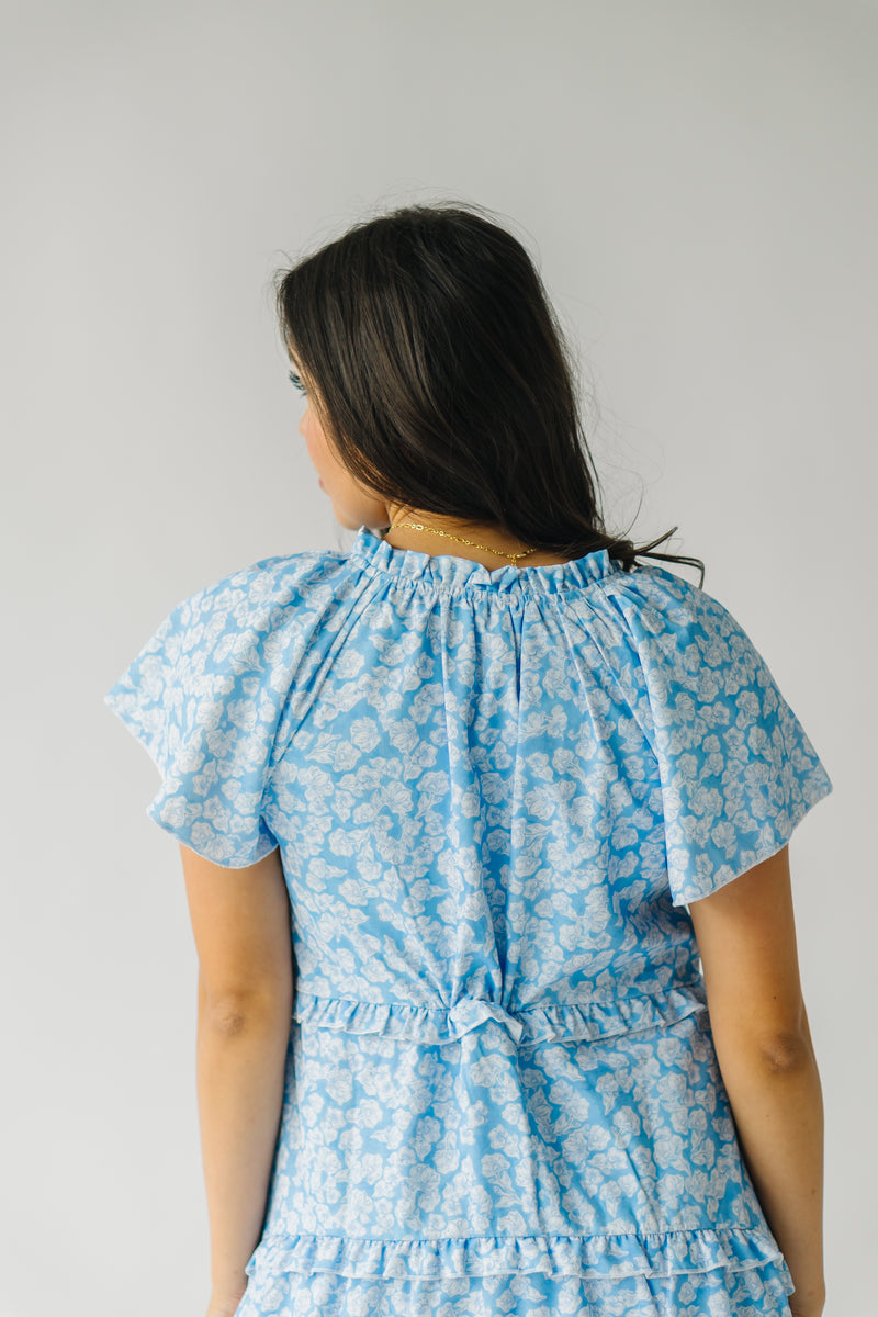 The Whelan Tiered Floral Dress in Blue + White