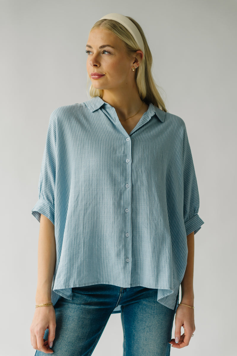 The Bouma Striped Button-Up Blouse in Blue + Ivory