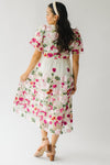 The Wayland Floral Embroidered Dress in Magenta + Pink