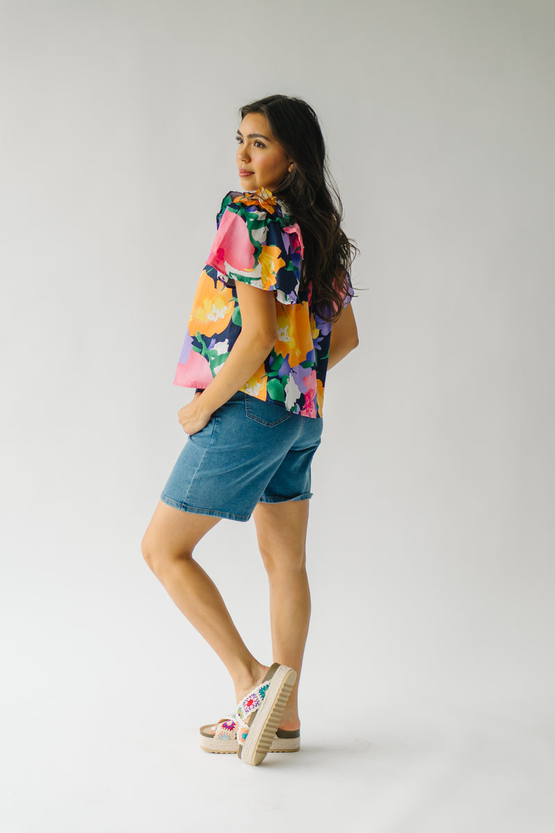 The Babson Floral Blouse in Navy + Pink