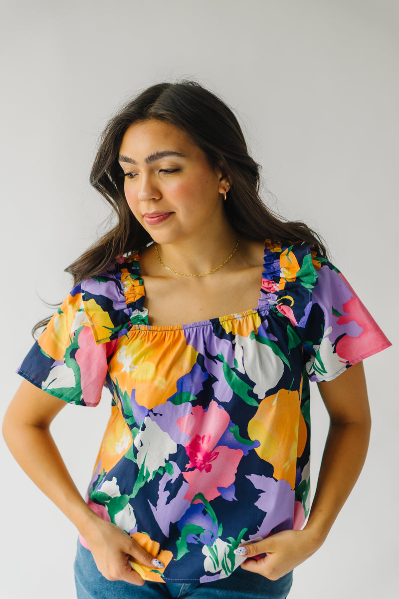 The Babson Floral Blouse in Navy + Pink