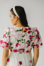 The Wayland Floral Embroidered Dress in Magenta + Pink