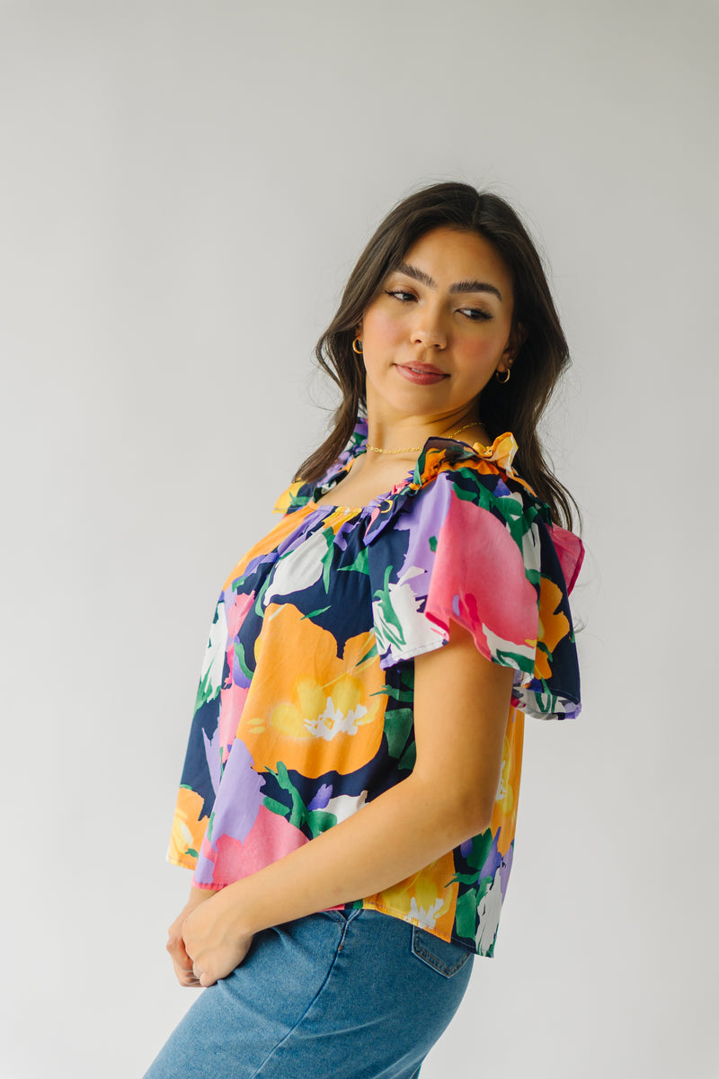 The Babson Floral Blouse in Navy + Pink