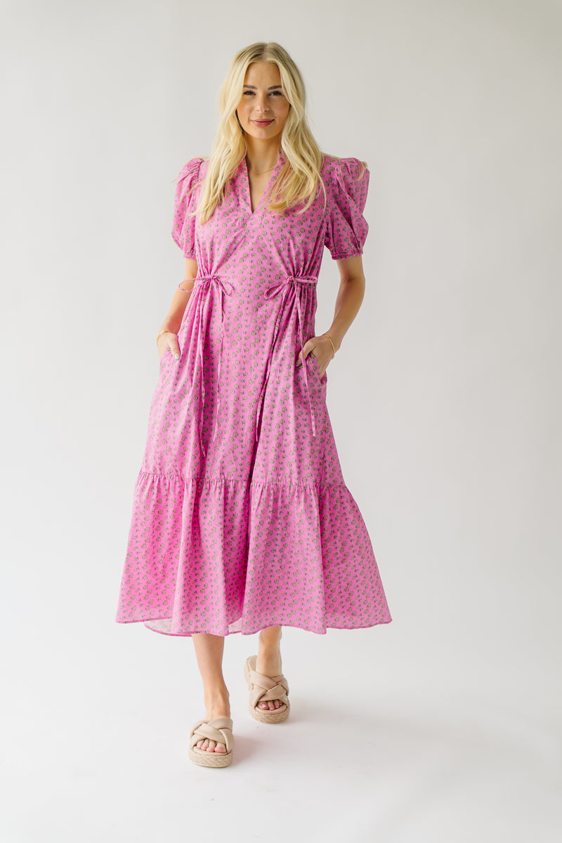 The Mainord Waist Tie Midi Dress in Pink