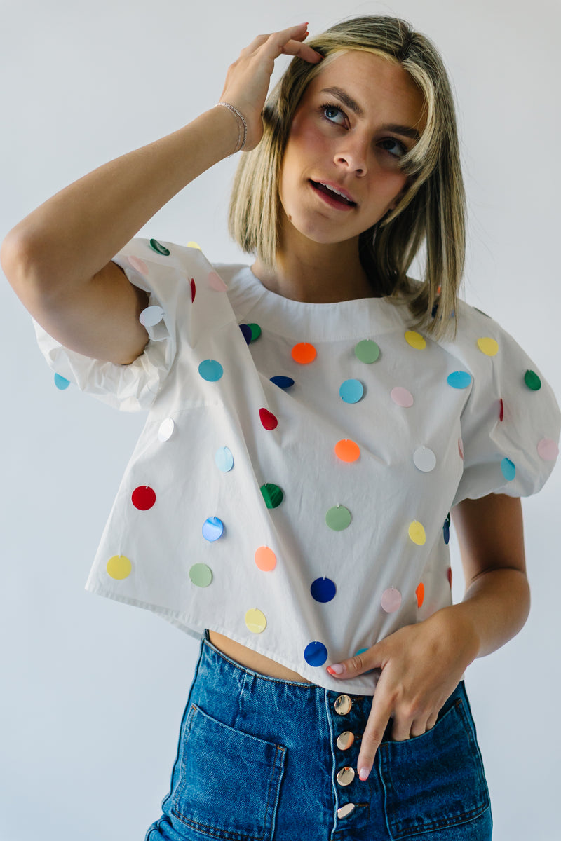 The Palmdale Sequin Dot Detail Tee in White