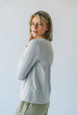 The Covina Striped Long Sleeve Top in Grey + White