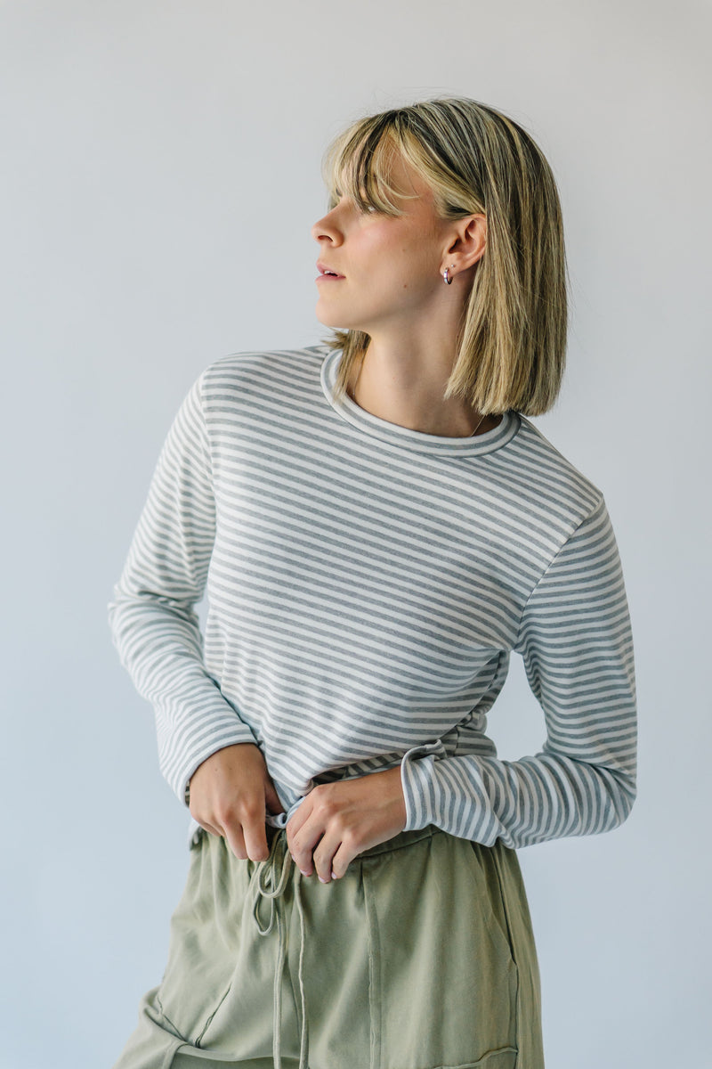 The Covina Striped Long Sleeve Top in Grey + White