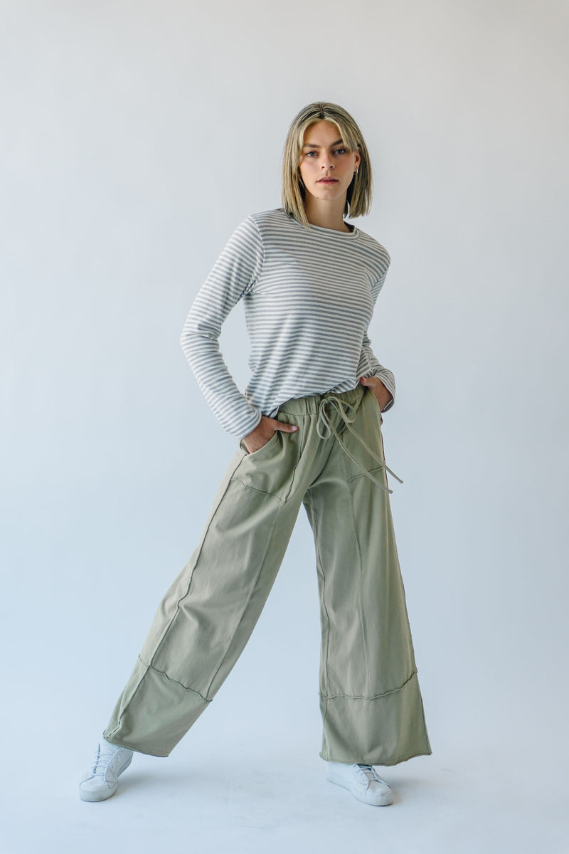 The Covina Striped Long Sleeve Top in Grey + White